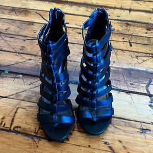 Steve Madden black cage heel booties